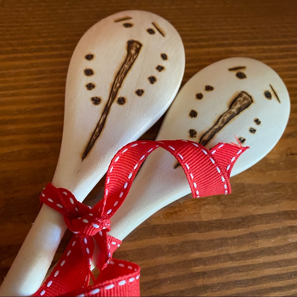 Snowmen wood burned artisan wooden spoon set